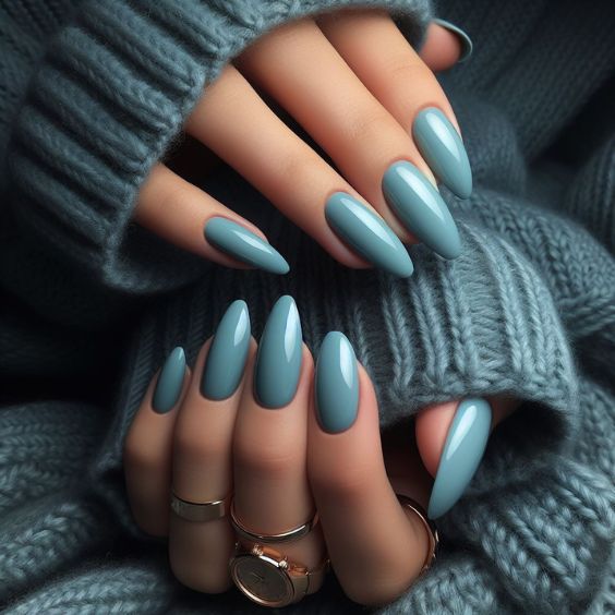 Dark Timeless Pastel Aqua Blue Nails