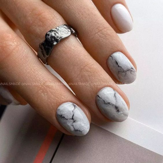 Marble Homecoming Nails