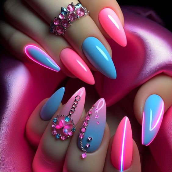 Neon Pink and Baby Blue