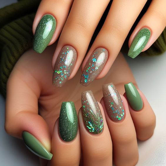 Nude Glitter Holographic Nails