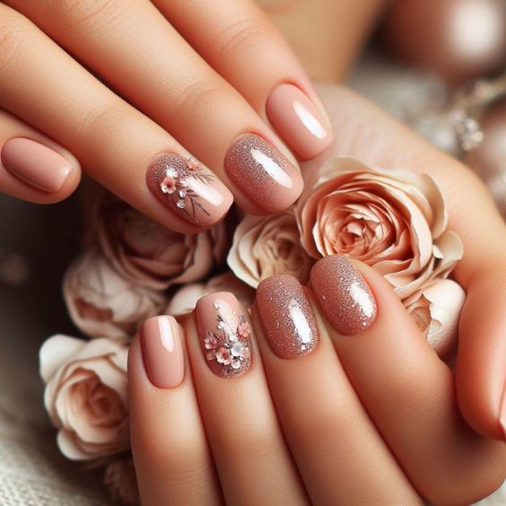 Nude Nails With Glitter Cuticles