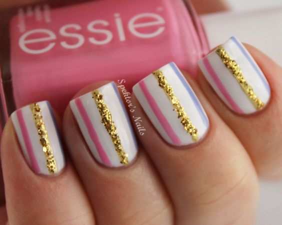 Nude Nails with Glitter Stripes