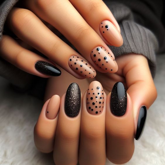 Nude Nails with Polka Dots