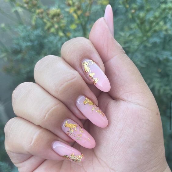 Pink Gold Glitter Foil Nails