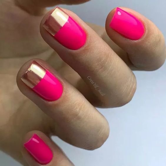 Pink Gold Nails with French Tips