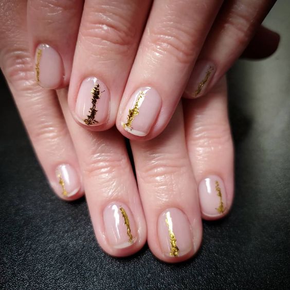 Pink Gold Negative Space Nails