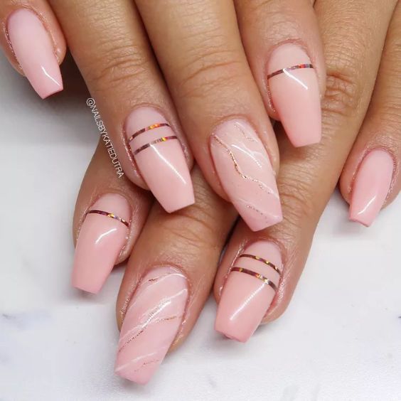 Pink and Gold Holographic Nails