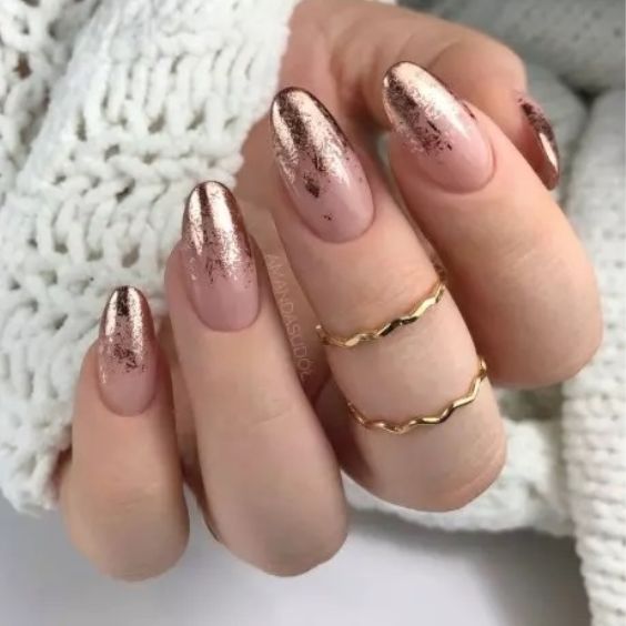 Pink and Gold Ombre Nails