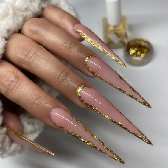 Pink and Gold Stiletto Nails