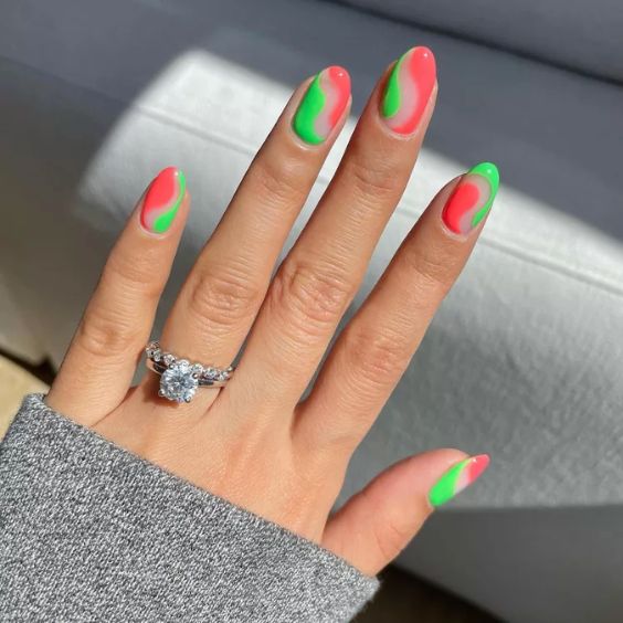 Abstract Neon Watermelon Nails