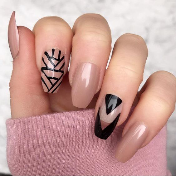 Black Triangle Accent Nails