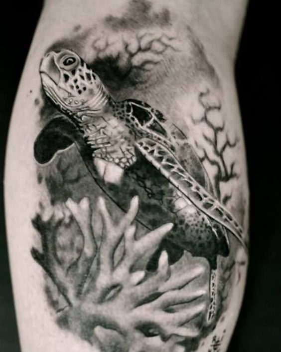 Black and Grey Sea Turtle Tattoo