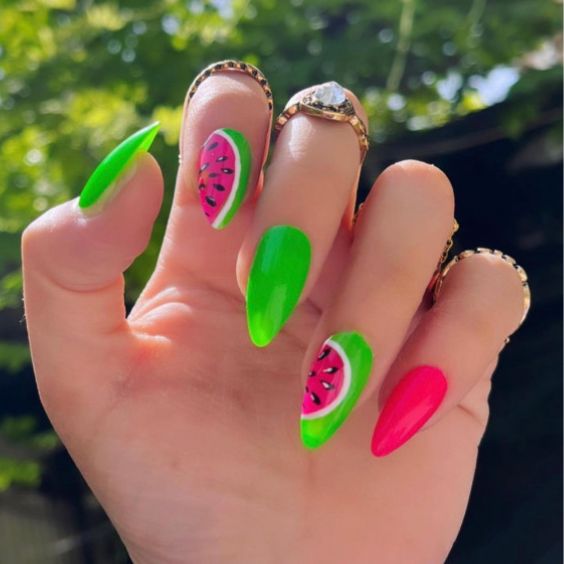 Bright Green Watermelon Nails