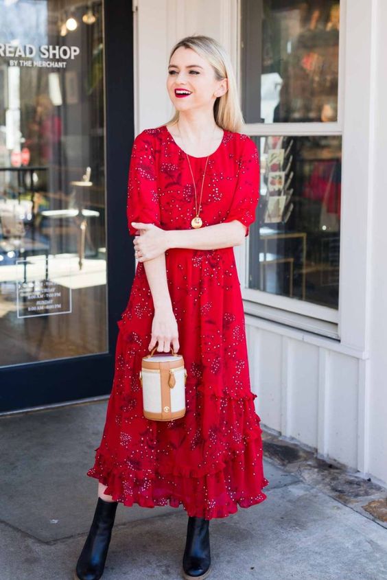 Chic Midi Dress And Ankle Boots