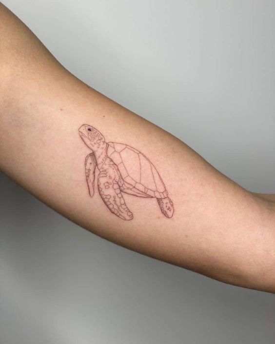 Delicate Outline Sea Turtle Tattoo