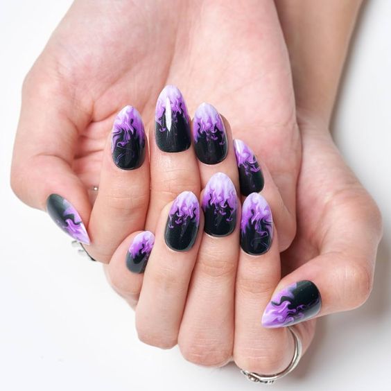 Flaming Purple Pointed Nails 