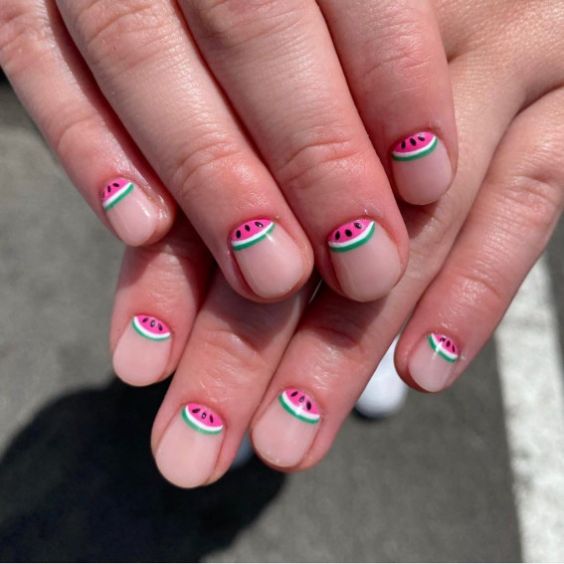 Half Moon Watermelon Nails