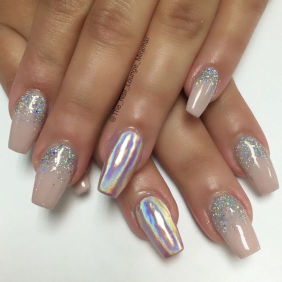 Holographic Glitter to White Ombre