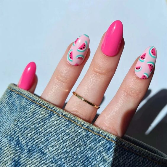 Pink Watermelon Nails