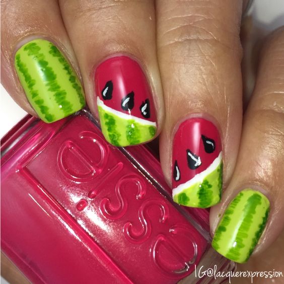 Striped Watermelon Nails