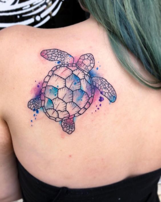 Watercolor Sea Turtle Tattoo