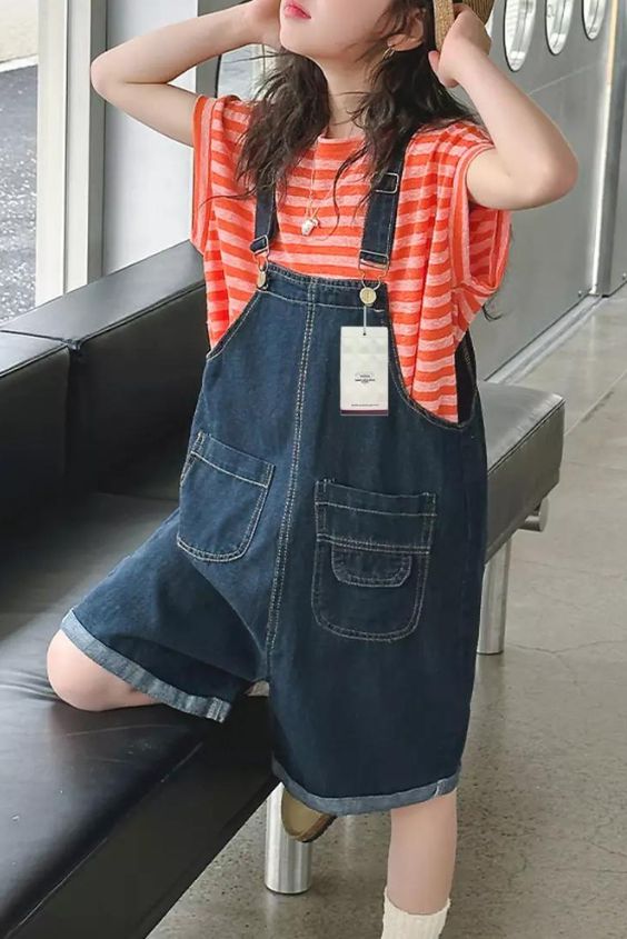 Denim Overalls with Striped Tee