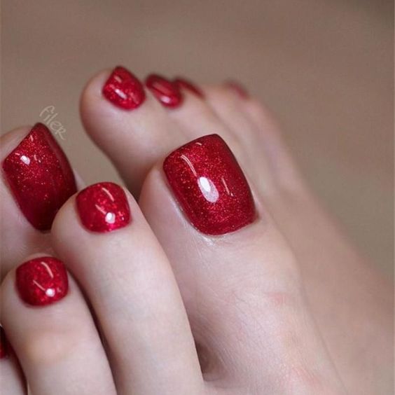 Metallic Red Toenails