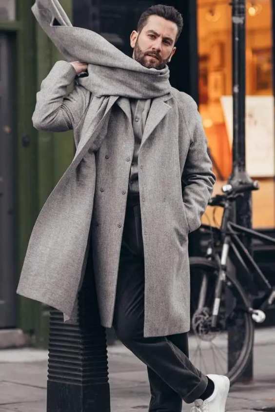 Overcoat and Roll Neck Sweater