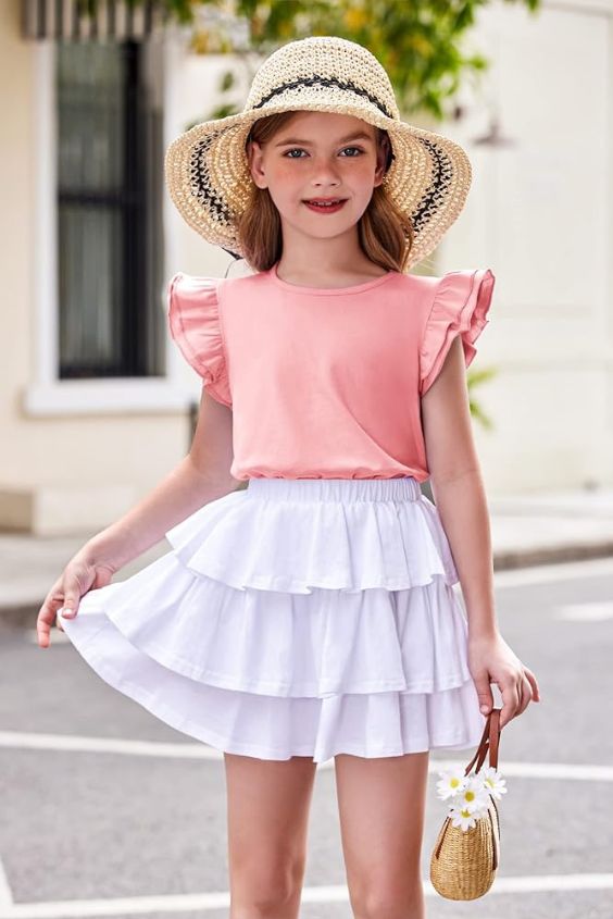 Tiered Skirt with Puff-Sleeve Blouse