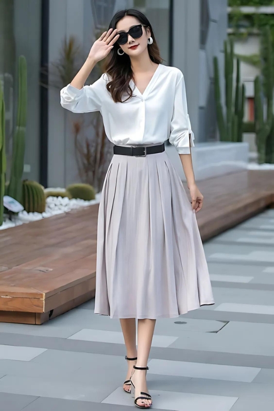 A-Line Skirt with a Blouse