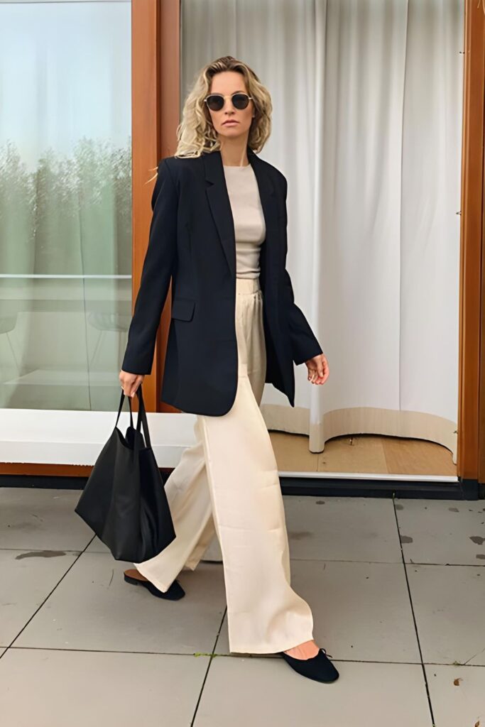 Blazer with Wide-Leg Trousers