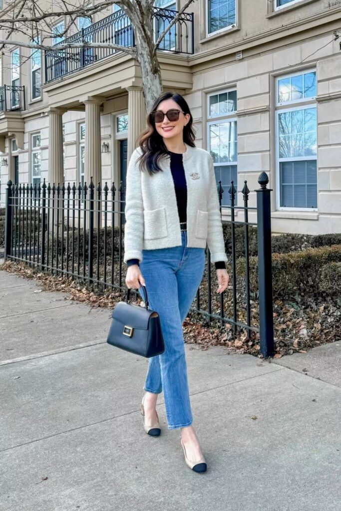 Cashmere Sweater with High-Waisted Jeans