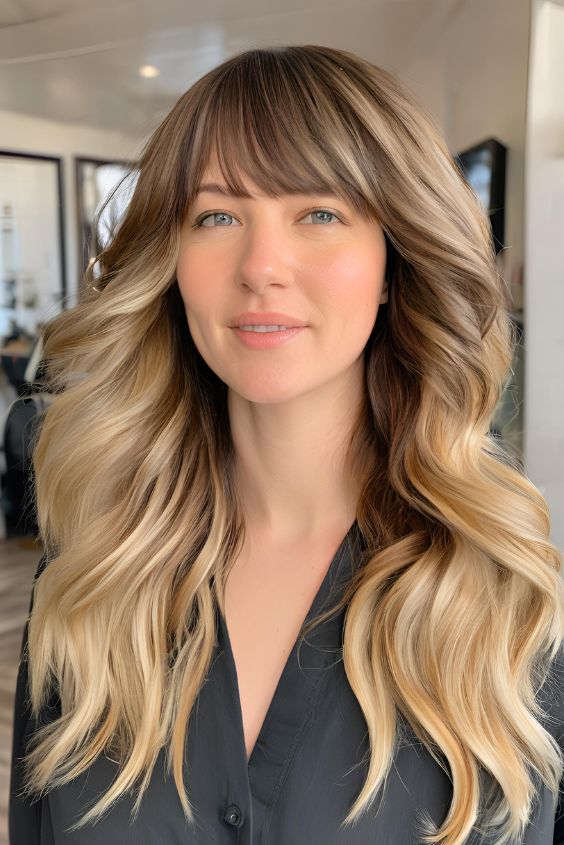 Long Layers with Side-Swept Bangs