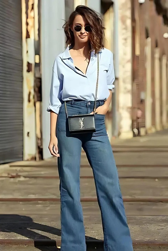 Flare Jeans with a Tucked-in Shirt