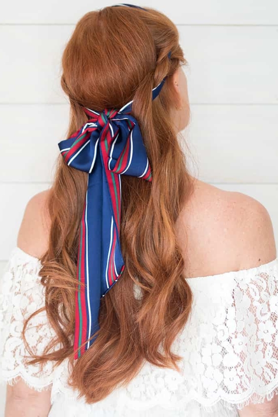 Half-Up Bun with a Printed Scarf