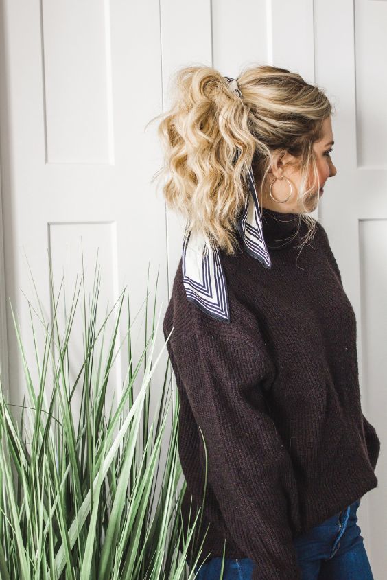 High Ponytail with a Satin Scarf