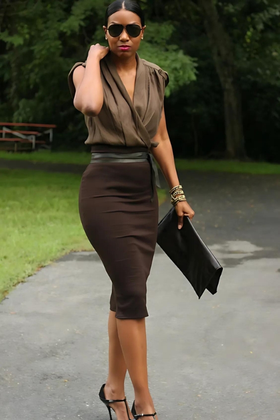 High-Waisted Pencil Skirt and Blouse 