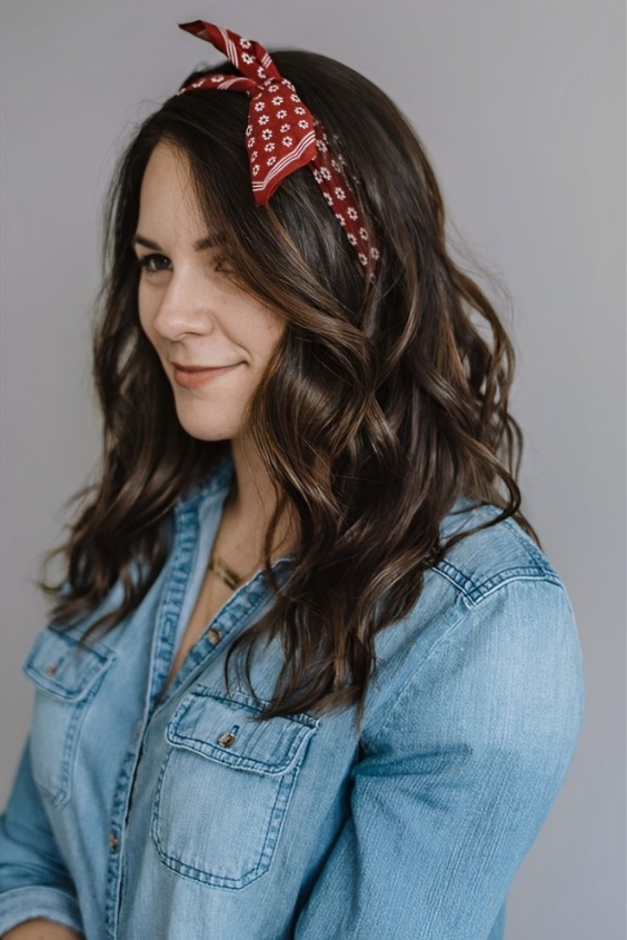 Loose Waves with a Bow-Tied Scarf