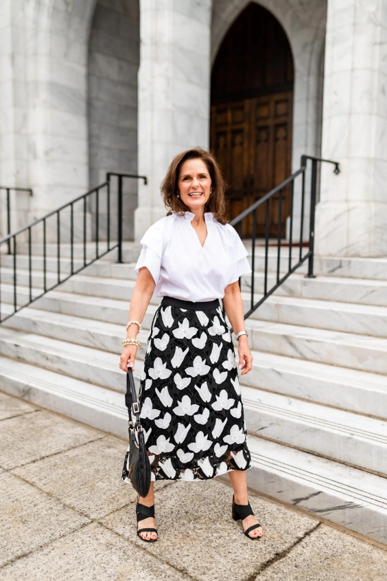 Midi Skirt and Tucked-In Blouse