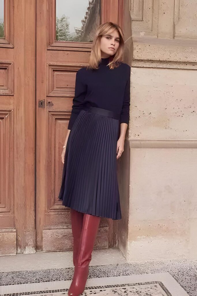 Turtleneck Sweater with a Midi Skirt