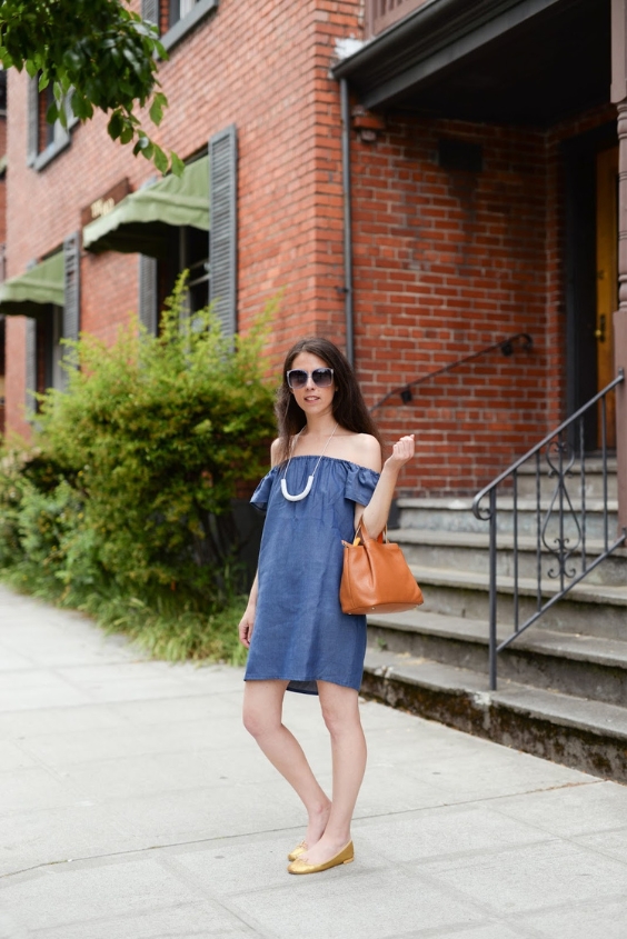 Feminine Off-Shoulder Dress and Flats