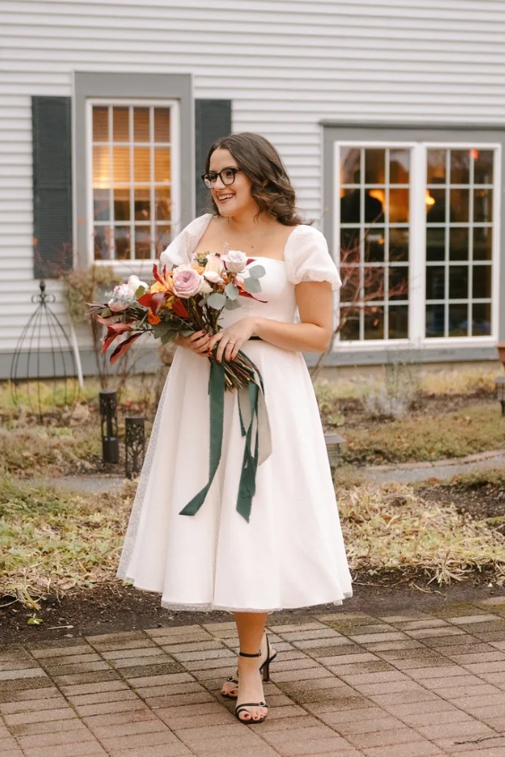 Feminine Tea-Length Dress and Sandals