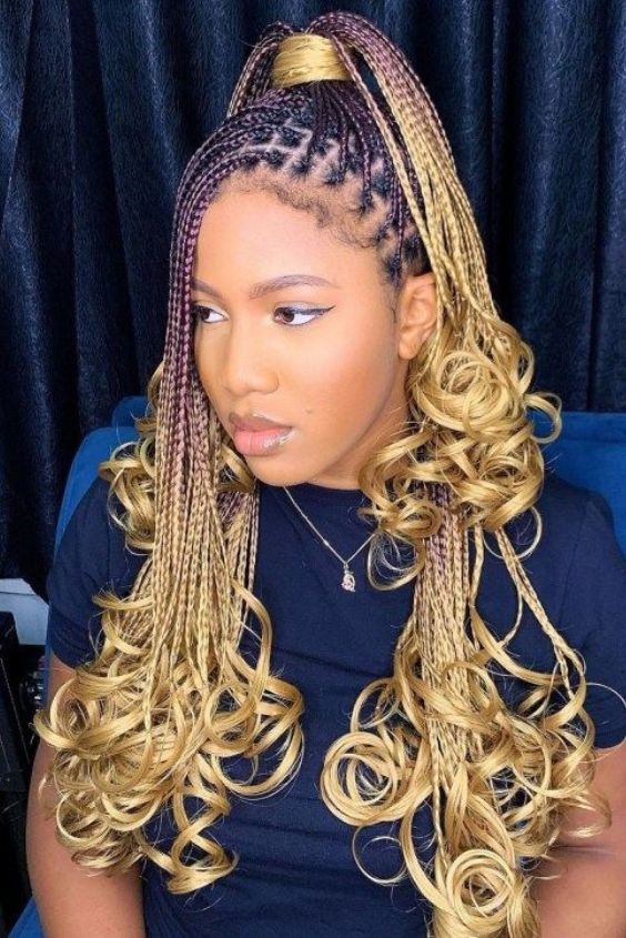 Golden Blonde Knotless Braids with Wavy Ends