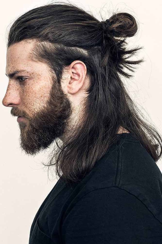 Half-Up Top Knot with Rugged Beard