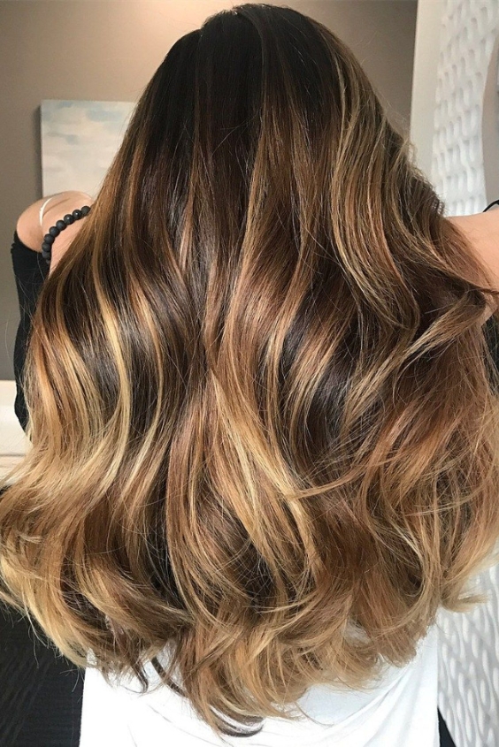 Honey Brown Balayage with Golden Tips