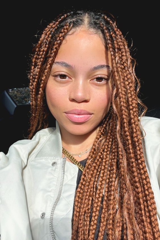 Honey Brown Knotless Braids with Accessories