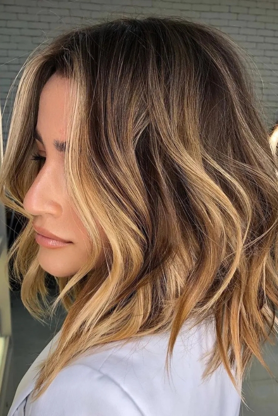 Honey Caramel Balayage on Short Hair