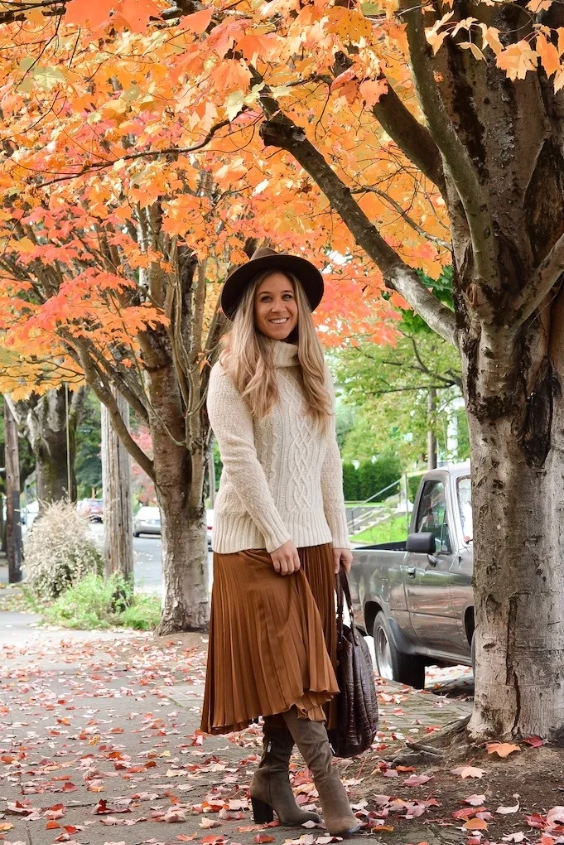 Knit Sweater with Pleated Skirt