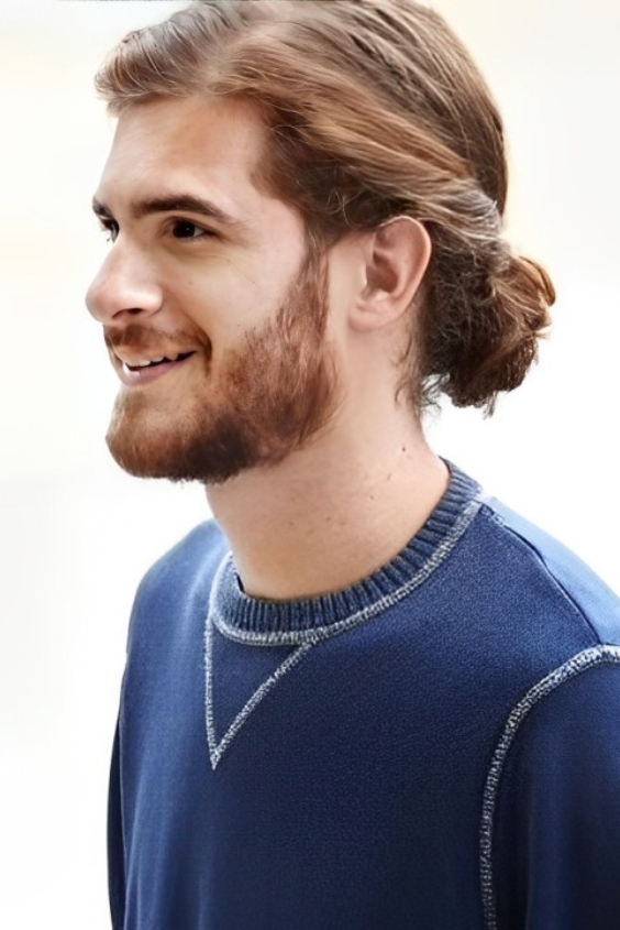 Low Top Knot and Scruffy Beard