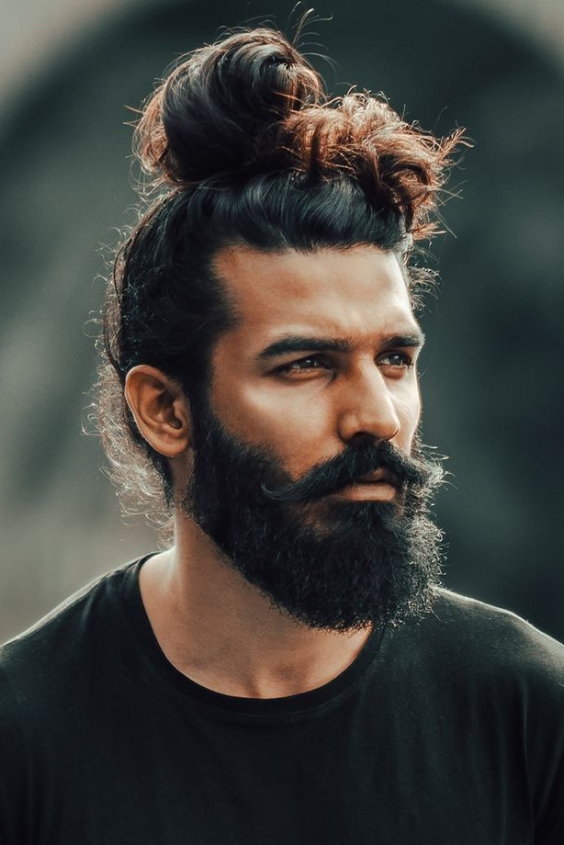 Messy Top Knot and Full Beard